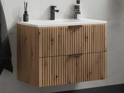 Móvel De Casa De Banho Suspenso Estriado Lavatório De Encastrar Natural Claro 80 Cm - Zevara