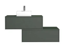Móvel De Casa De Banho Suspenso Verde Mate Com Lavatório Individual E Duas Gavetas 94 Cm - Teana Ii