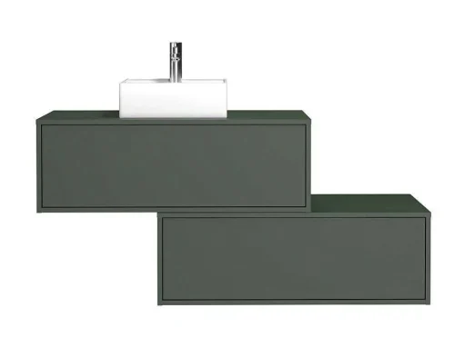 Móvel De Casa De Banho Suspenso Verde Mate Com Lavatório Individual E Duas Gavetas 94 Cm - Teana Ii
