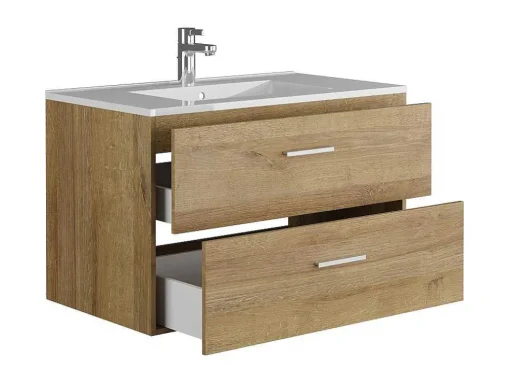 Móvel De Casa De Banho Suspenso Com Lavatório Individual, Cor Clara Natural, 80 Cm - Kayla