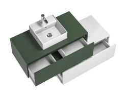 Móvel De Casa De Banho Suspenso Verde E Branco Lavatório Individual E Duas Gavetas 94 Cm - Teana Ii