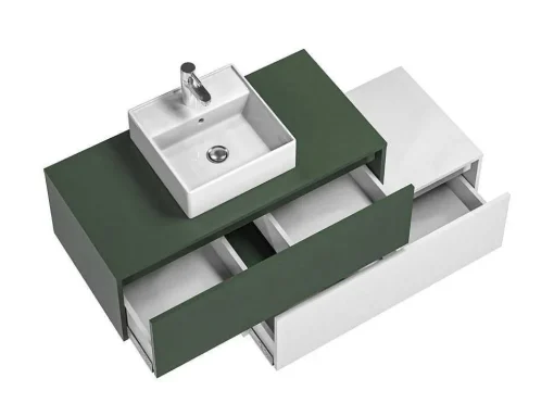 Móvel De Casa De Banho Suspenso Verde E Branco Lavatório Individual E Duas Gavetas 94 Cm - Teana Ii