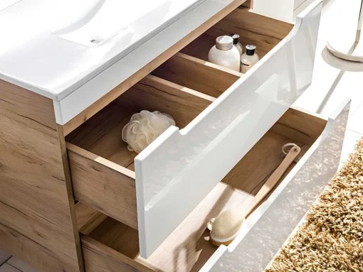 Móvel De Casa De Banho Suspenso Com Lavatório De Encastrar Cor Natural E Branca 80 Cm - Aruba