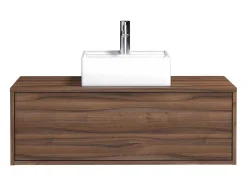 Móvel De Casa De Banho Suspenso Cor Natural Escura Com Lavatório Individual 94 Cm - Teana Ii