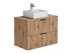 Móvel De Casa De Banho Suspenso Estriado Com Lavatório De Pousar, Natural Claro, L80 Cm - Zevara