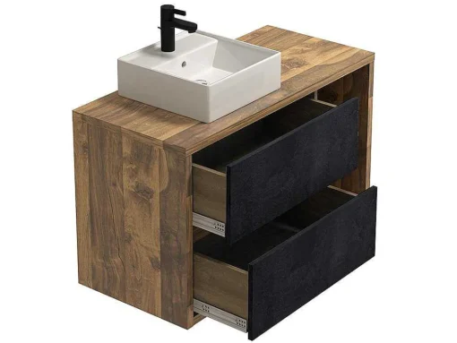 Móvel De Casa De Banho Suspenso Lavatório Simples Cor Natural E Antracite De 100 Cm - Tikitiki