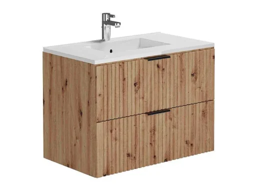 Móvel De Casa De Banho Suspenso Estriado Lavatório De Encastrar Natural Claro 80 Cm - Zevara