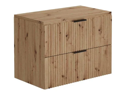 Móvel De Casa De Banho Suspenso Estriado Com Lavatório De Pousar Natural Claro 80 Cm - Zevara