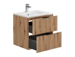 Móvel De Casa De Banho Suspenso Estriado Com Lavatório Embutido, Natural Claro, L60 Cm - Zevara