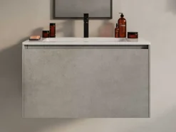 Móvel De Casa De Banho Suspenso Com Lavatório Embutido Cinza Cimento, 80 Cm - Sosthene
