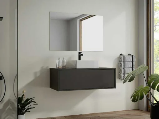 Móvel De Casa De Banho Suspenso Cinza Antracite Com Lavatório Individual 94 Cm - Teana Ii