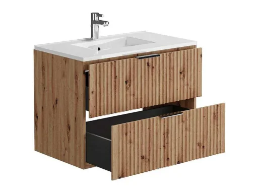 Móvel De Casa De Banho Suspenso Estriado Lavatório De Encastrar Natural Claro 80 Cm - Zevara