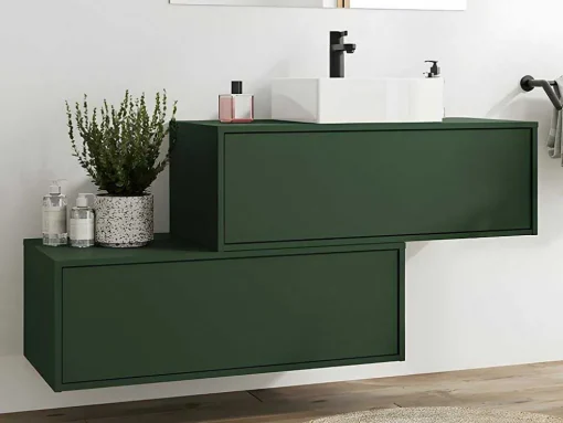Móvel De Casa De Banho Suspenso Verde Mate Com Lavatório Individual E Duas Gavetas 94 Cm - Teana Ii