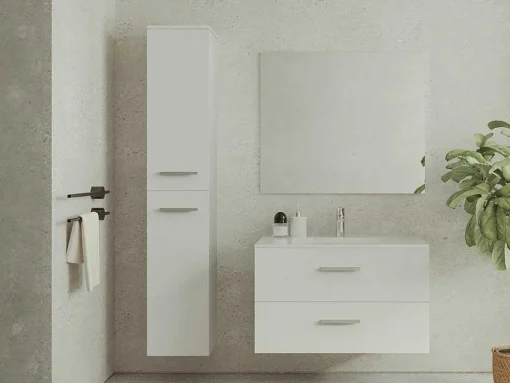 Móvel De Casa De Banho Suspenso Lavatório Individual Com Coluna De Arrumação Branco 80 Cm - Kayla