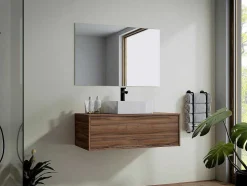Móvel De Casa De Banho Suspenso Cor Natural Escura Com Lavatório Individual 94 Cm - Teana Ii