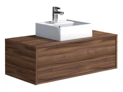 Móvel De Casa De Banho Suspenso Cor Natural Escura Com Lavatório Individual 94 Cm - Teana Ii