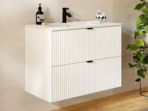 Móvel De Casa De Banho Suspenso Estriado Com Lavatório De Encastrar Branco C80 Cm - Zevini