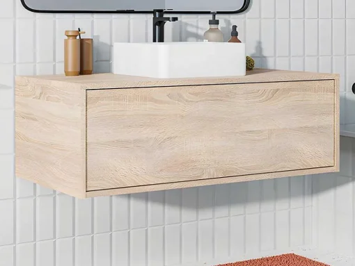 Móvel De Casa De Banho Suspenso Cor Natural Claro Com Lavatório Individual - Teana