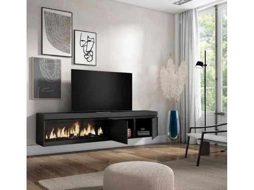 Móvel De Tv, 210, Para Televisores Ate 80", Lareira Electrica Xxl, Suspensos, Preto