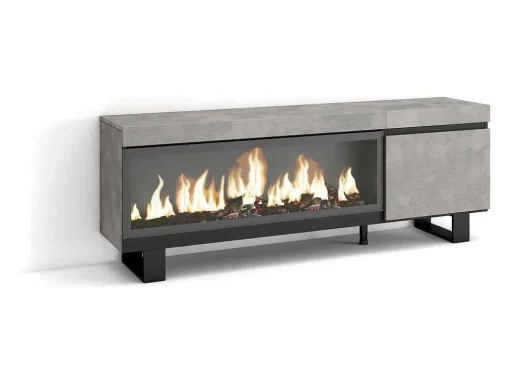 Móvel De Tv, 160, Para Televisores Ate 65", Lareira Electrica Xxl, Design Industrial, Cimento