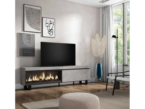 Móvel De Tv, 210, Para Televisores Ate 80", Lareira Electrica Xxl, Design Industrial, Cimento