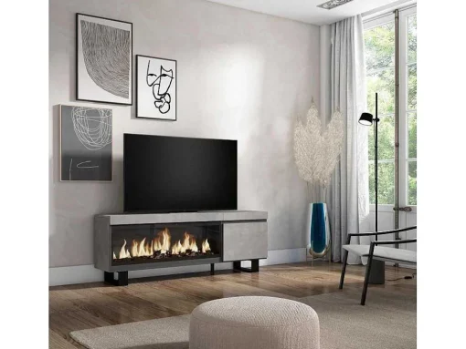 Móvel De Tv, 160, Para Televisores Ate 65", Lareira Electrica Xxl, Design Industrial, Cimento