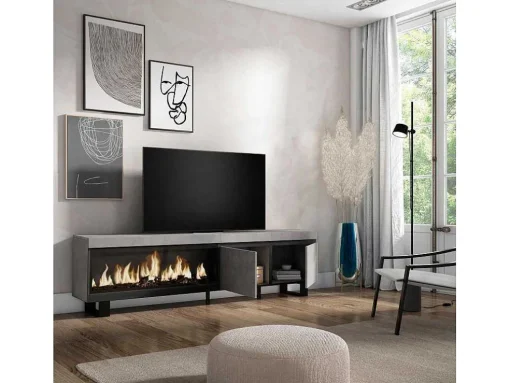 Móvel De Tv, 210, Para Televisores Ate 80", Lareira Electrica Xxl, Design Industrial, Cimento