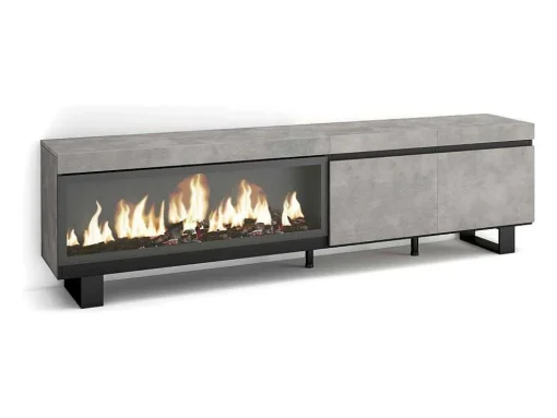 Móvel De Tv, 210, Para Televisores Ate 80", Lareira Electrica Xxl, Design Industrial, Cimento
