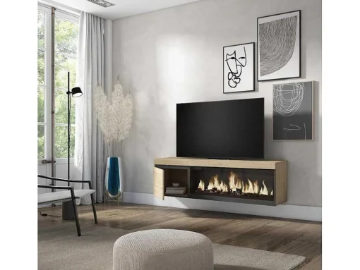 Móvel De Tv, 160, Para Televisores Ate 65", Lareira Electrica Xxl, Suspensos, Carvahlo