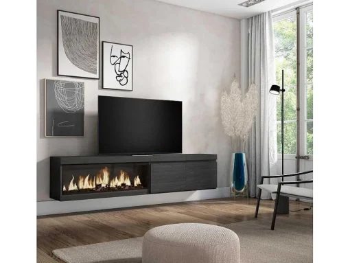 Móvel De Tv, 210, Para Televisores Ate 80", Lareira Electrica Xxl, Suspensos, Preto