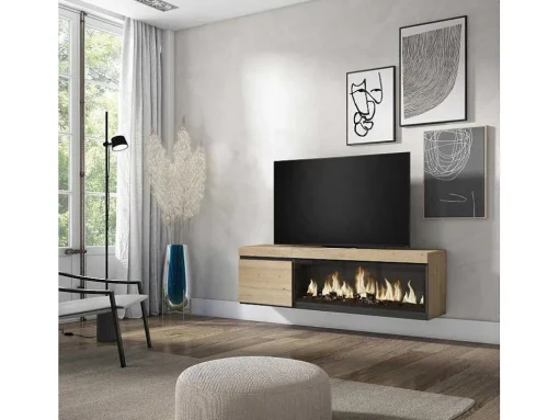 Móvel De Tv, 160, Para Televisores Ate 65", Lareira Electrica Xxl, Suspensos, Carvahlo