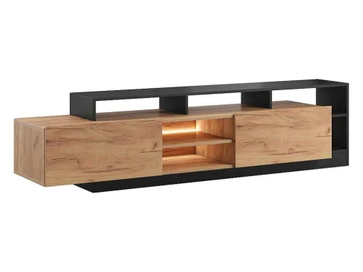 Móvel De Tv 2 Portas E 6 Nichos Com Leds Natural Claro E Antracite - Idesia