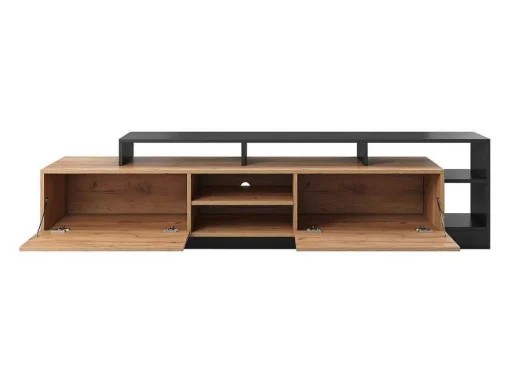 Móvel De Tv 2 Portas E 6 Nichos Com Leds Natural Claro E Antracite - Idesia