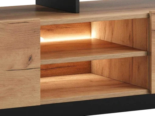 Móvel De Tv 2 Portas E 6 Nichos Com Leds Natural Claro E Antracite - Idesia