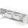Móvel De Tv Com 2 Portas, 2 Gavetas E 2 Nichos Em Mdf E Aco Branco E Dourado - Yesinia