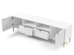 Móvel De Tv Com 2 Portas, 2 Gavetas E 2 Nichos Em Mdf E Aco Branco E Dourado - Yesinia