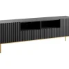 Móvel De Tv Com 2 Portas, 2 Gavetas E 2 Nichos Em Mdf E Aco Preto E Dourado - Evilana