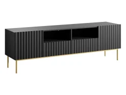 Móvel De Tv Com 2 Portas, 2 Gavetas E 2 Nichos Em Mdf E Aco Preto E Dourado - Evilana