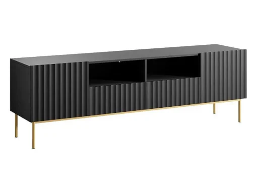 Móvel De Tv Com 2 Portas, 2 Gavetas E 2 Nichos Em Mdf E Aco Preto E Dourado - Evilana