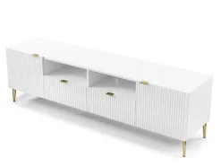 Móvel De Tv Com 2 Portas, 2 Gavetas E 2 Nichos Em Mdf E Aco Branco E Dourado - Yesinia
