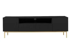 Móvel De Tv Com 2 Portas, 2 Gavetas E 2 Nichos Em Mdf E Aco Preto E Dourado - Evilana