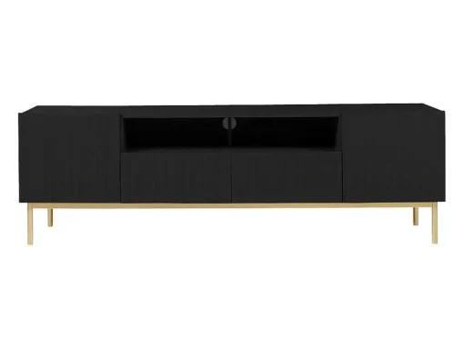 Móvel De Tv Com 2 Portas, 2 Gavetas E 2 Nichos Em Mdf E Aco Preto E Dourado - Evilana