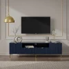 Móvel De Tv Com 2 Portas, 2 Portas E 2 Nichos Em Mdf E Aco, Azul E Durado - Yesinia