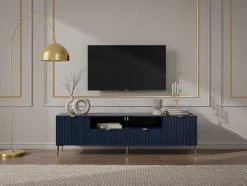 Móvel De Tv Com 2 Portas, 2 Portas E 2 Nichos Em Mdf E Aco, Azul E Durado - Yesinia
