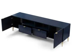 Móvel De Tv Com 2 Portas, 2 Portas E 2 Nichos Em Mdf E Aco, Azul E Durado - Yesinia