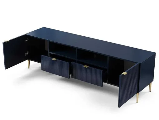 Móvel De Tv Com 2 Portas, 2 Portas E 2 Nichos Em Mdf E Aco, Azul E Durado - Yesinia