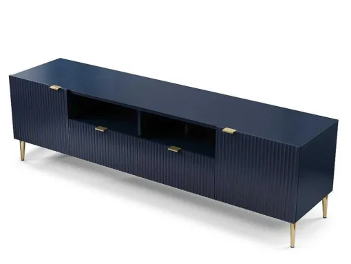 Móvel De Tv Com 2 Portas, 2 Portas E 2 Nichos Em Mdf E Aco, Azul E Durado - Yesinia
