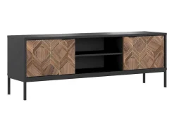 Móvel De Tv Com 2 Portas E 2 Nichos Preto E Natural Escuro - Mialine