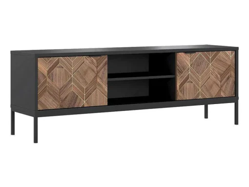 Móvel De Tv Com 2 Portas E 2 Nichos Preto E Natural Escuro - Mialine