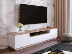 Móvel De Tv Com 3 Portas E 1 Nicho Branco E Natural - Lotula